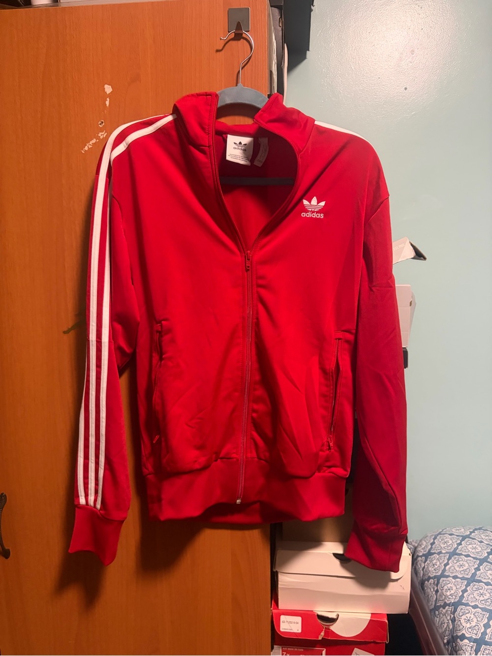 red adidas zip up hoodie size small